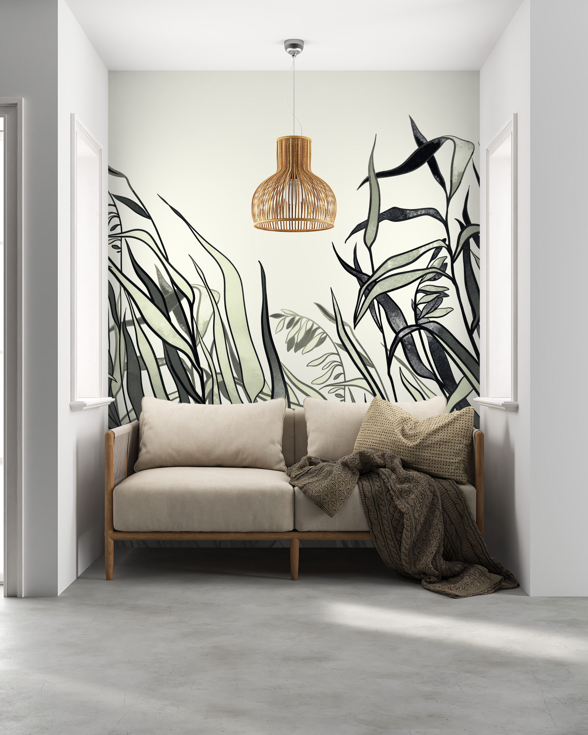 Nástěnná malba Tmavé listy na světlém pozadí