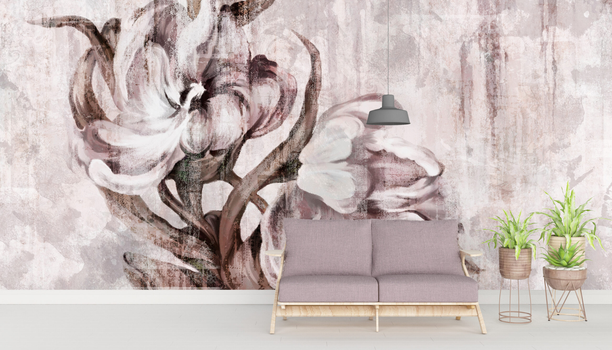 Tapety Květiny Šedá Béžová