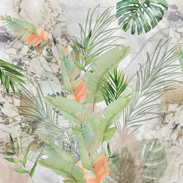 Nástěnná malba Tropické listy v mramoru