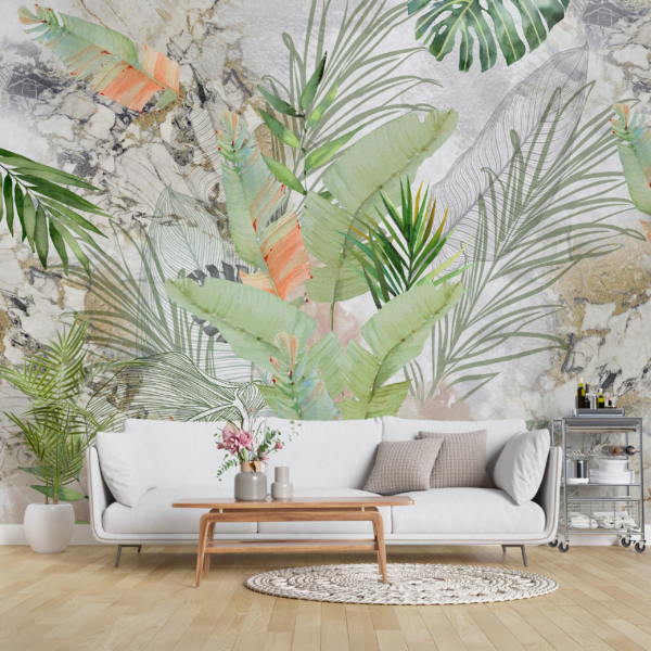 Nástěnná malba Tropické listy v mramoru