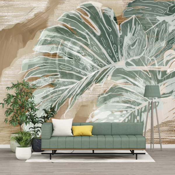 Mural Monstera Leaf v béžové barvě