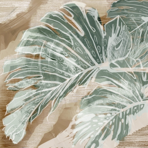 Mural Monstera Leaf v béžové barvě