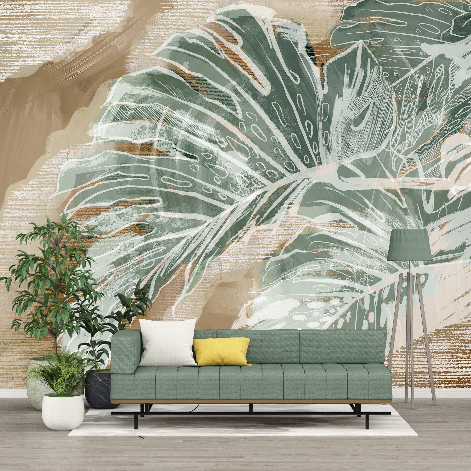 Mural Monstera Leaf v béžové barvě