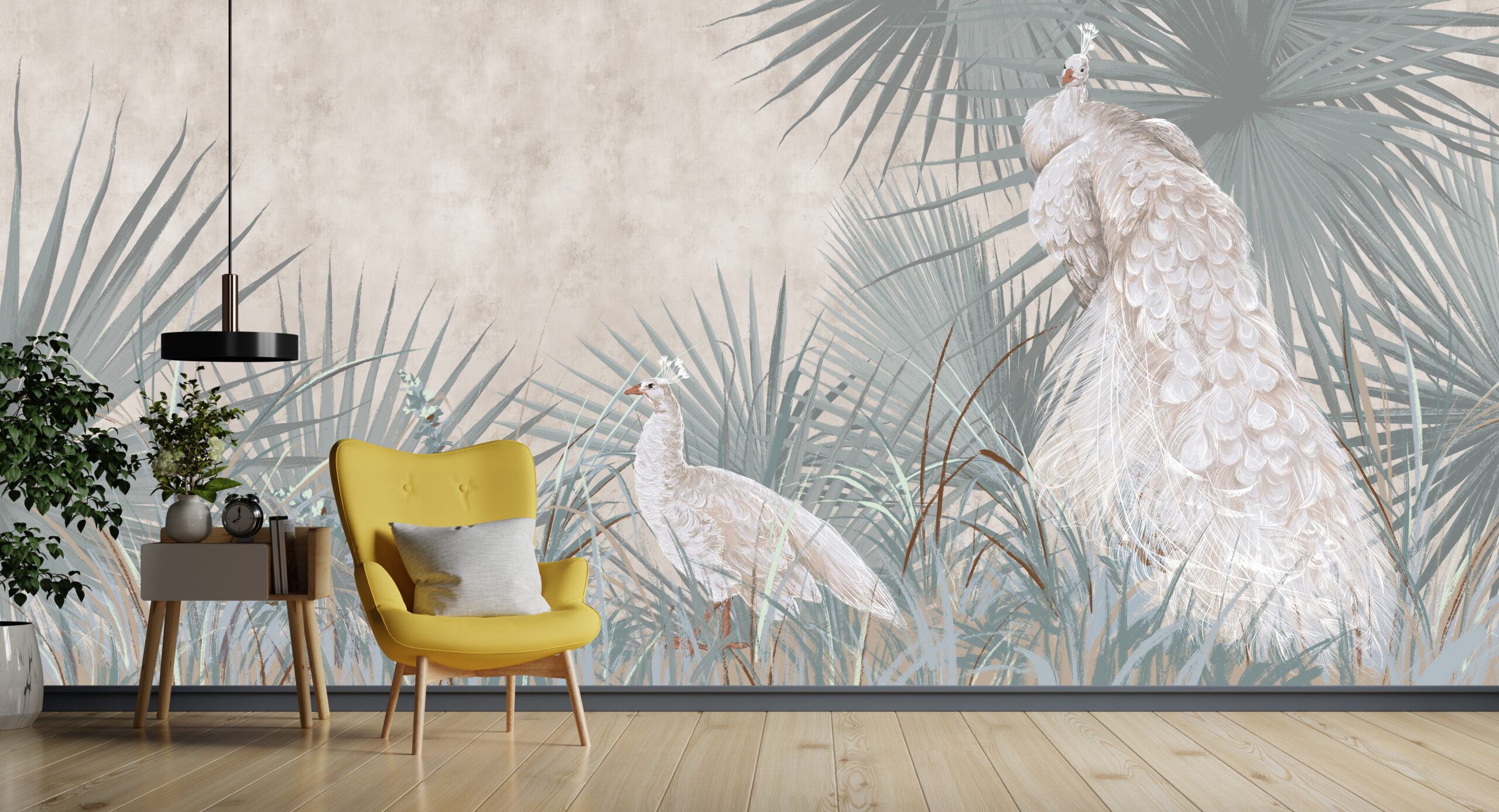 Nástěnná malba bílého páva