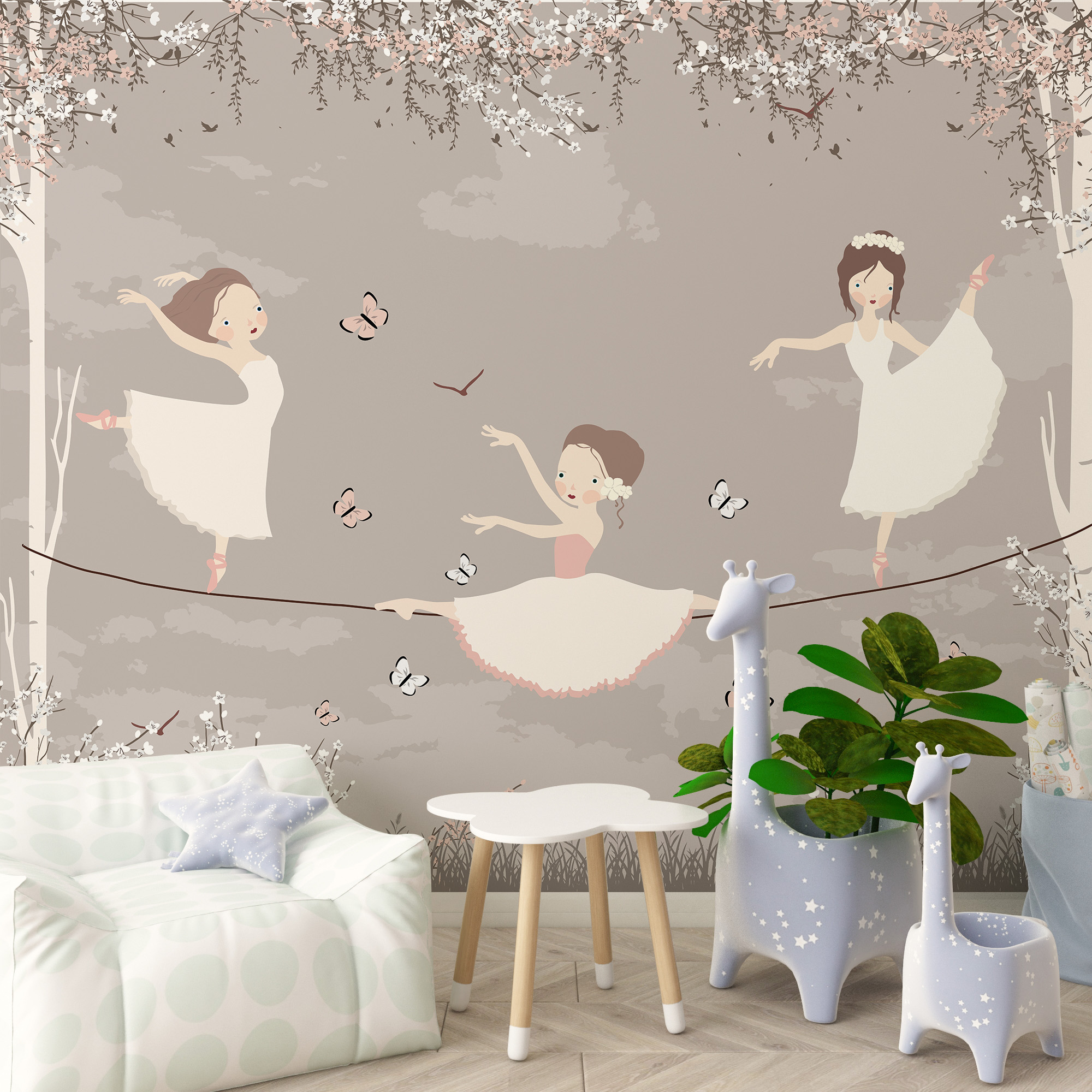 Nástěnná malba Baletní tanečníci v béžové barvě