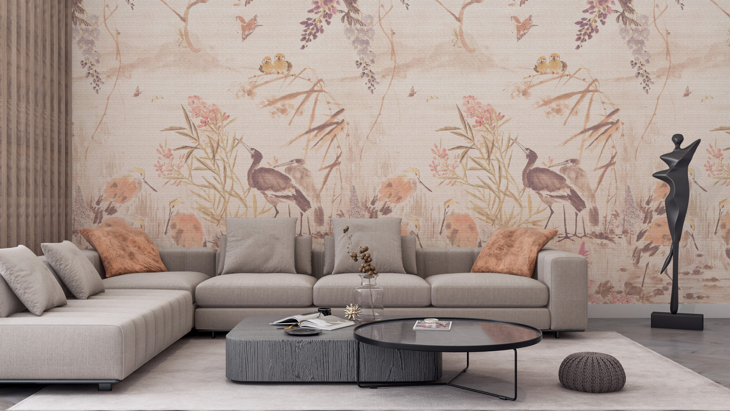 Nástěnná ptačí zahrada v béžové barvě