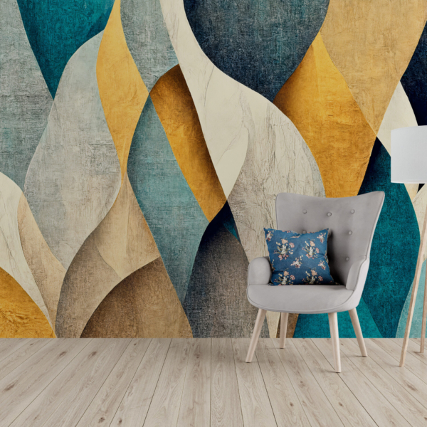 Tapety Abstraction v béžové a tyrkysové barvě