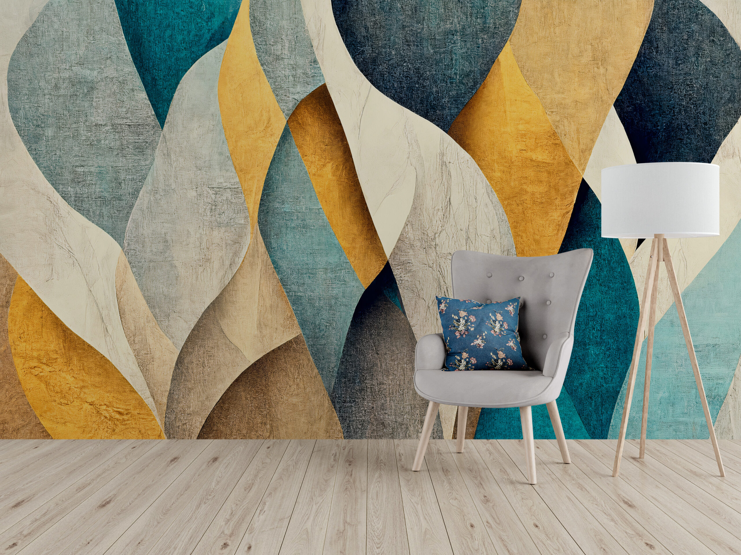 Tapety Abstraction v béžové a tyrkysové barvě