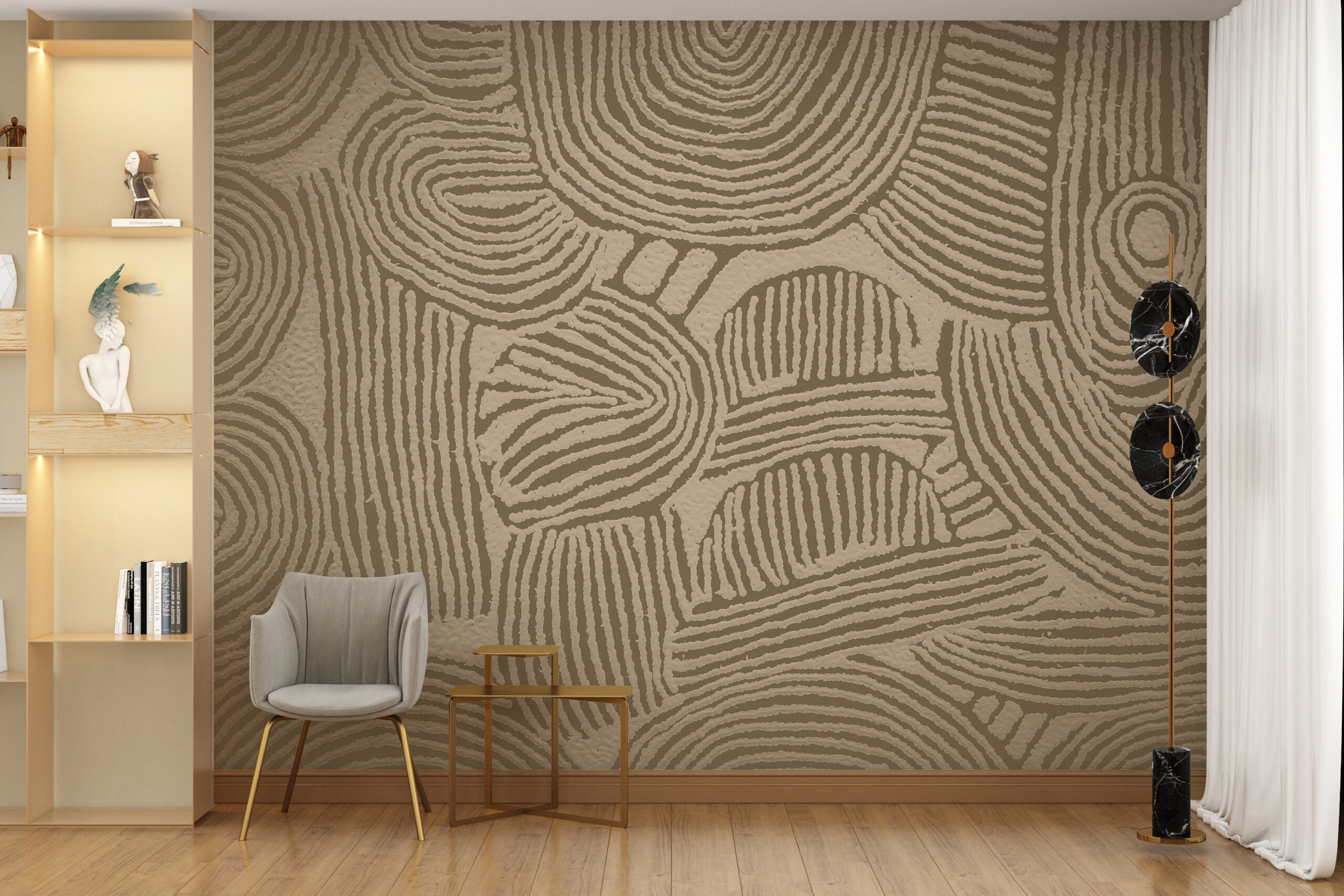 Vzory nástěnných maleb v hnědé a béžové barvě