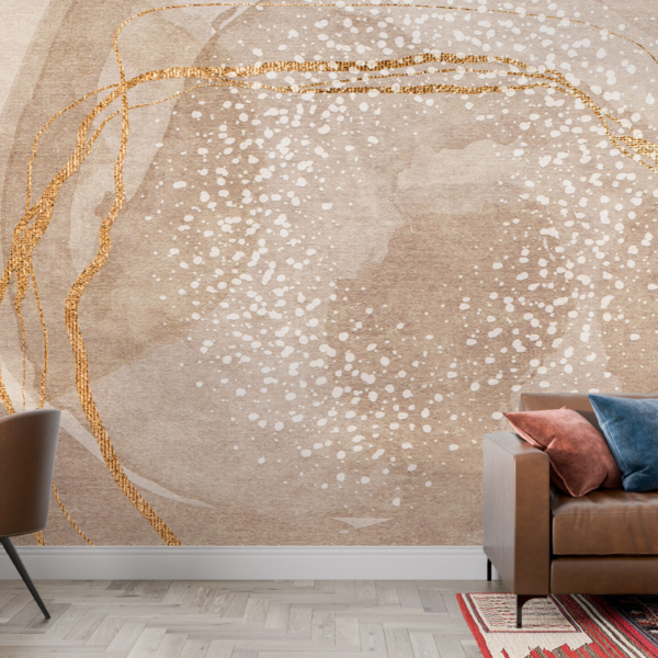 Nástěnná malba zlatých prvků v béžové barvě