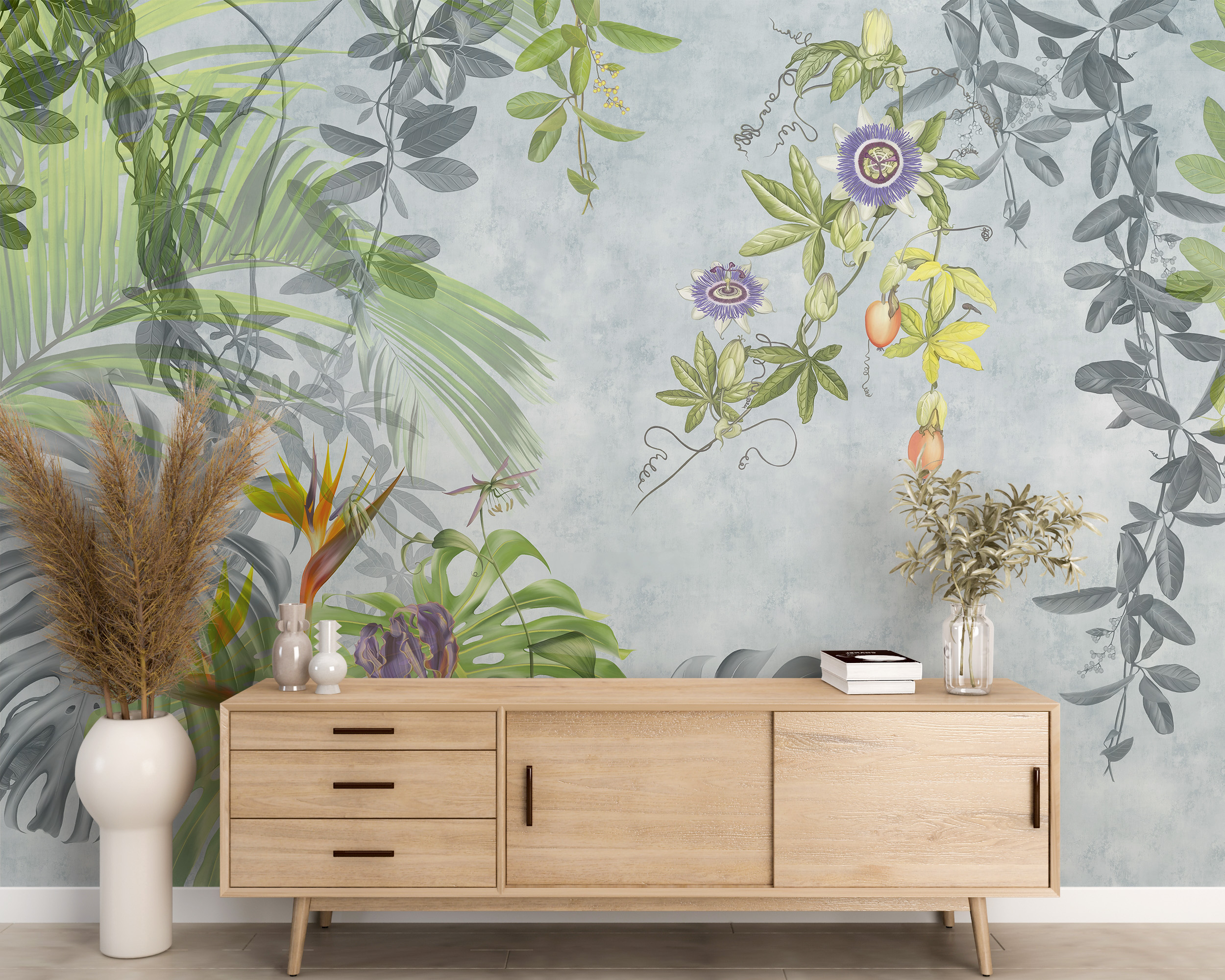 Nástěnná malba listů a květin