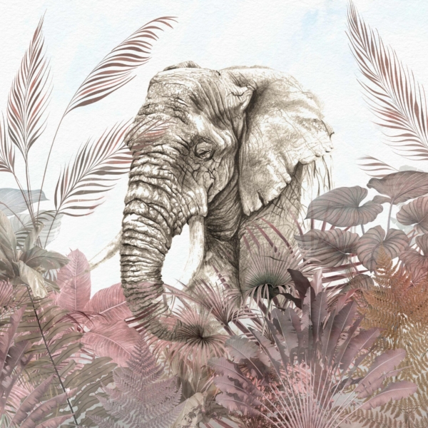 Nástěnná malba Elephant Tropical Pink