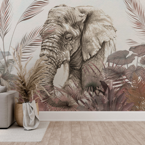 Nástěnná malba Elephant Tropical Pink