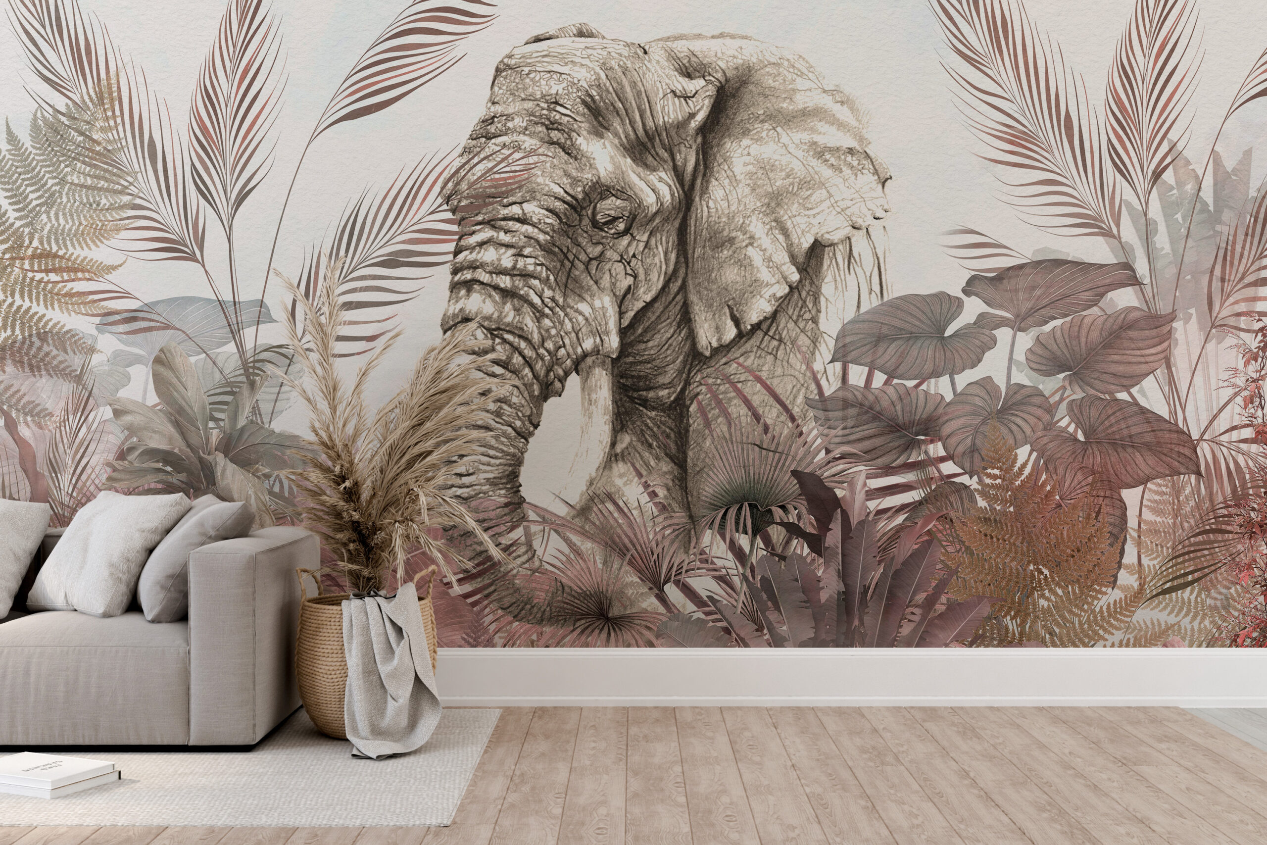 Nástěnná malba Elephant Tropical Pink