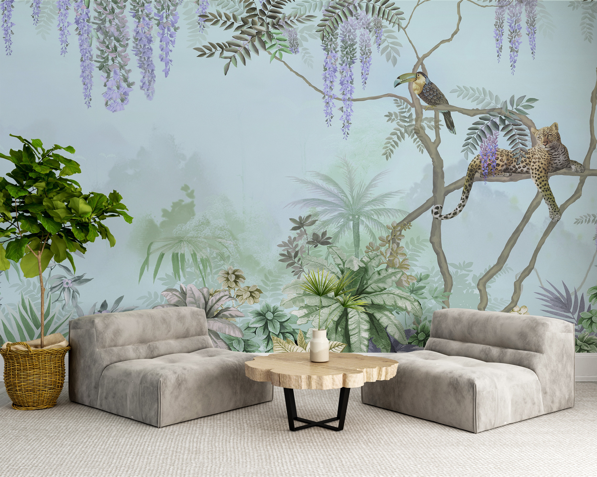 Nástěnná malba modré džungle