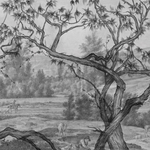 Nástěnná malba Venkovská krajina černobílá