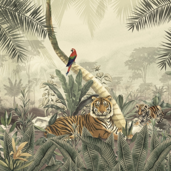 Nástěnná malba Tygři na pozadí džungle