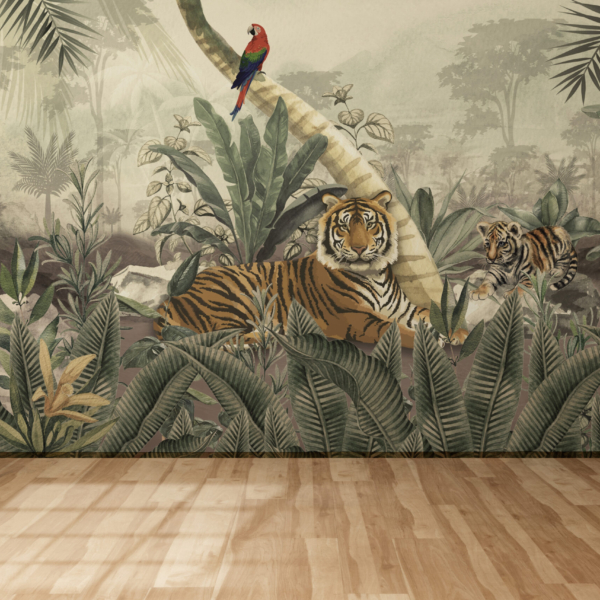 Nástěnná malba Tygři na pozadí džungle