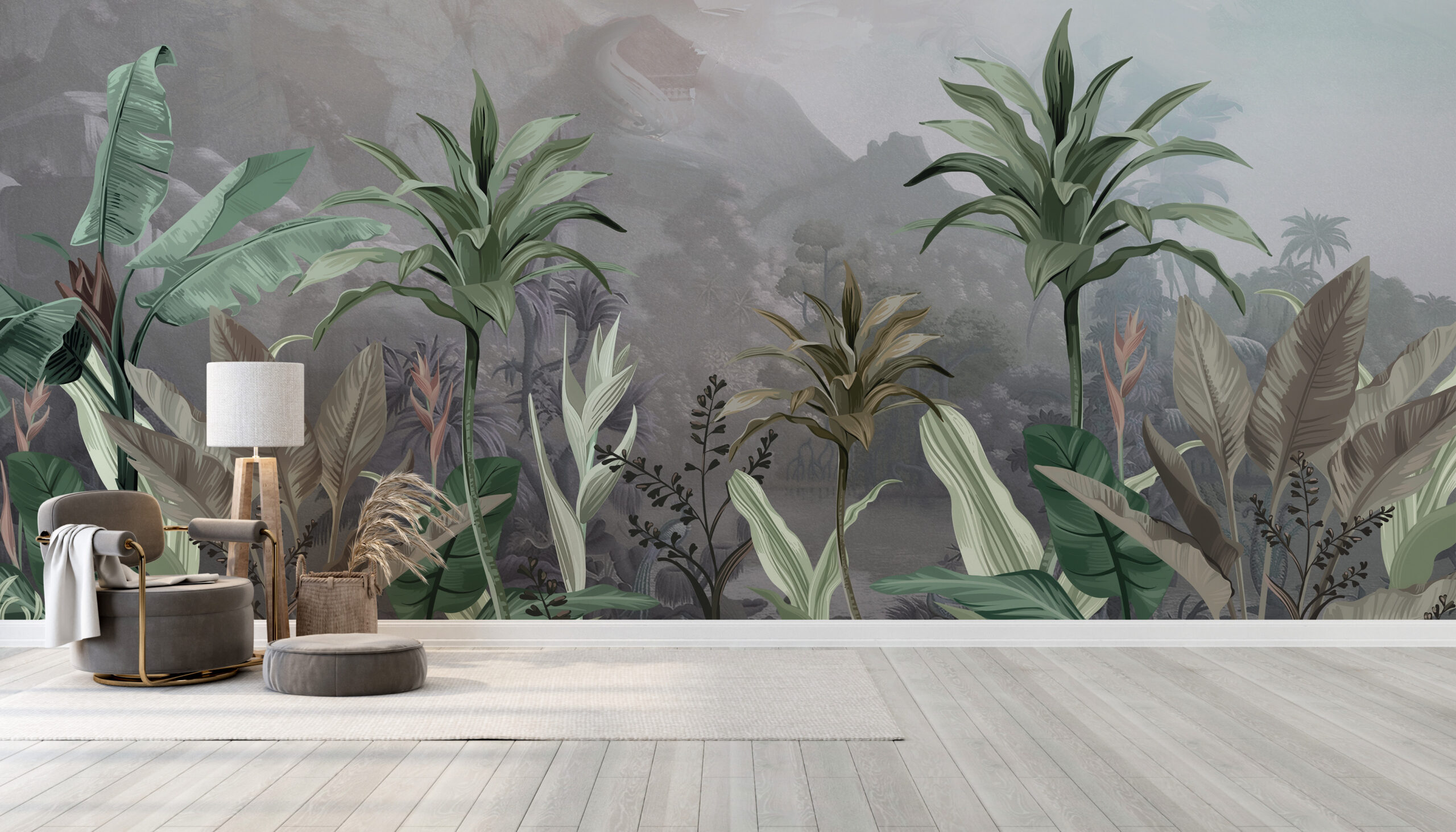 Tropická béžová nástěnná malba