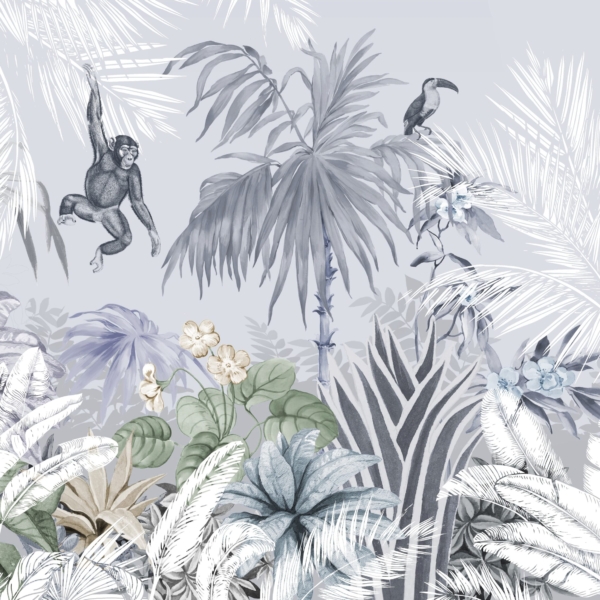 Monkey Jungle Mural White