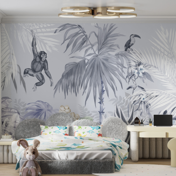 Monkey Jungle Mural White