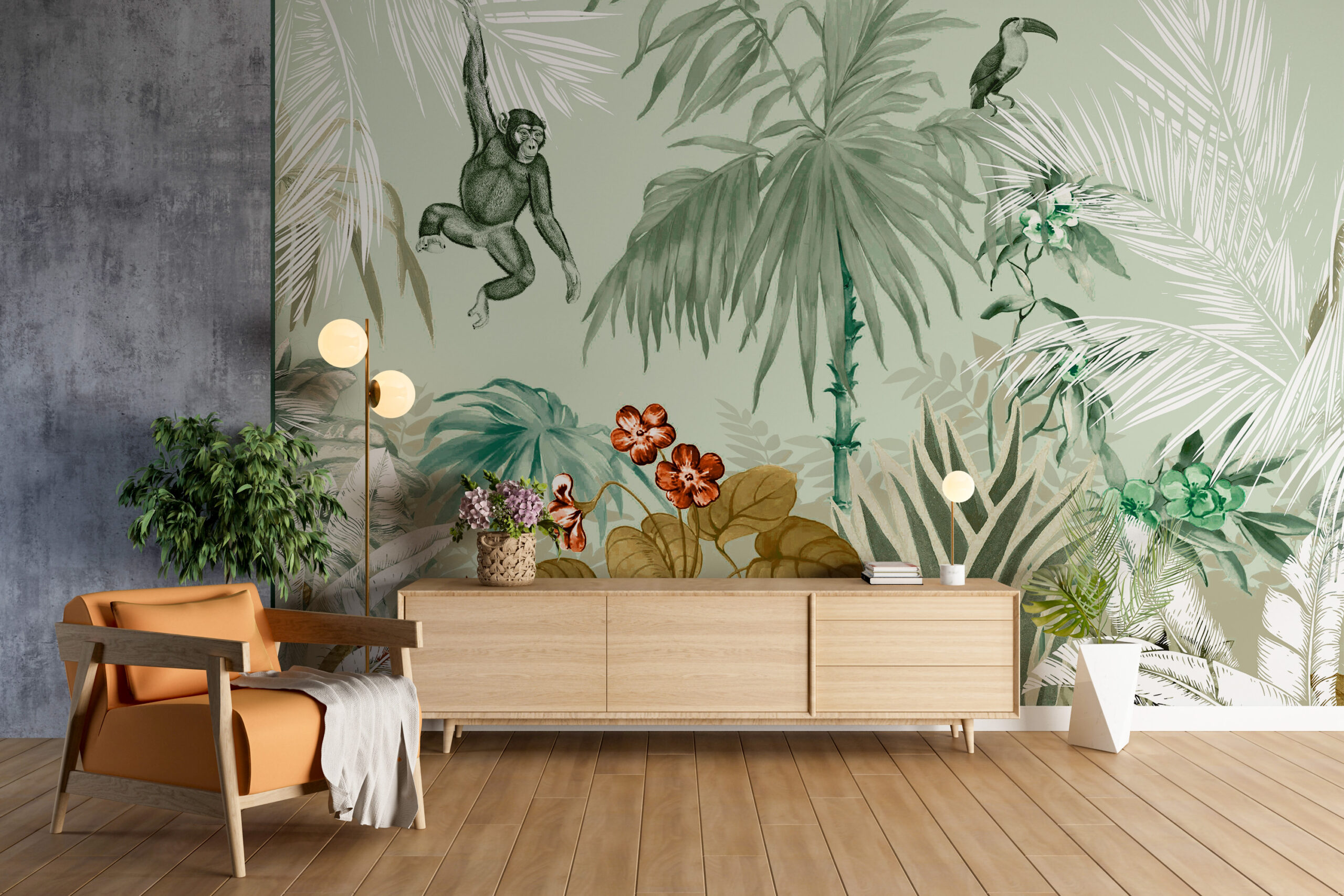 Monkey Jungle Mural Beige - Obrázek 3