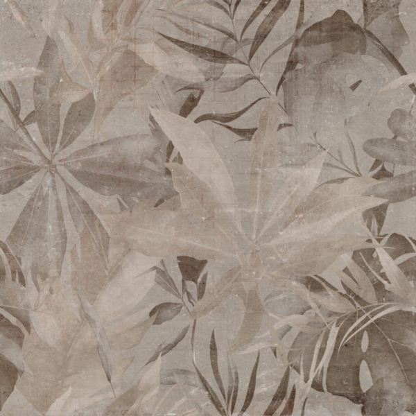 Nástěnná malba listů v béžové a hnědé barvě