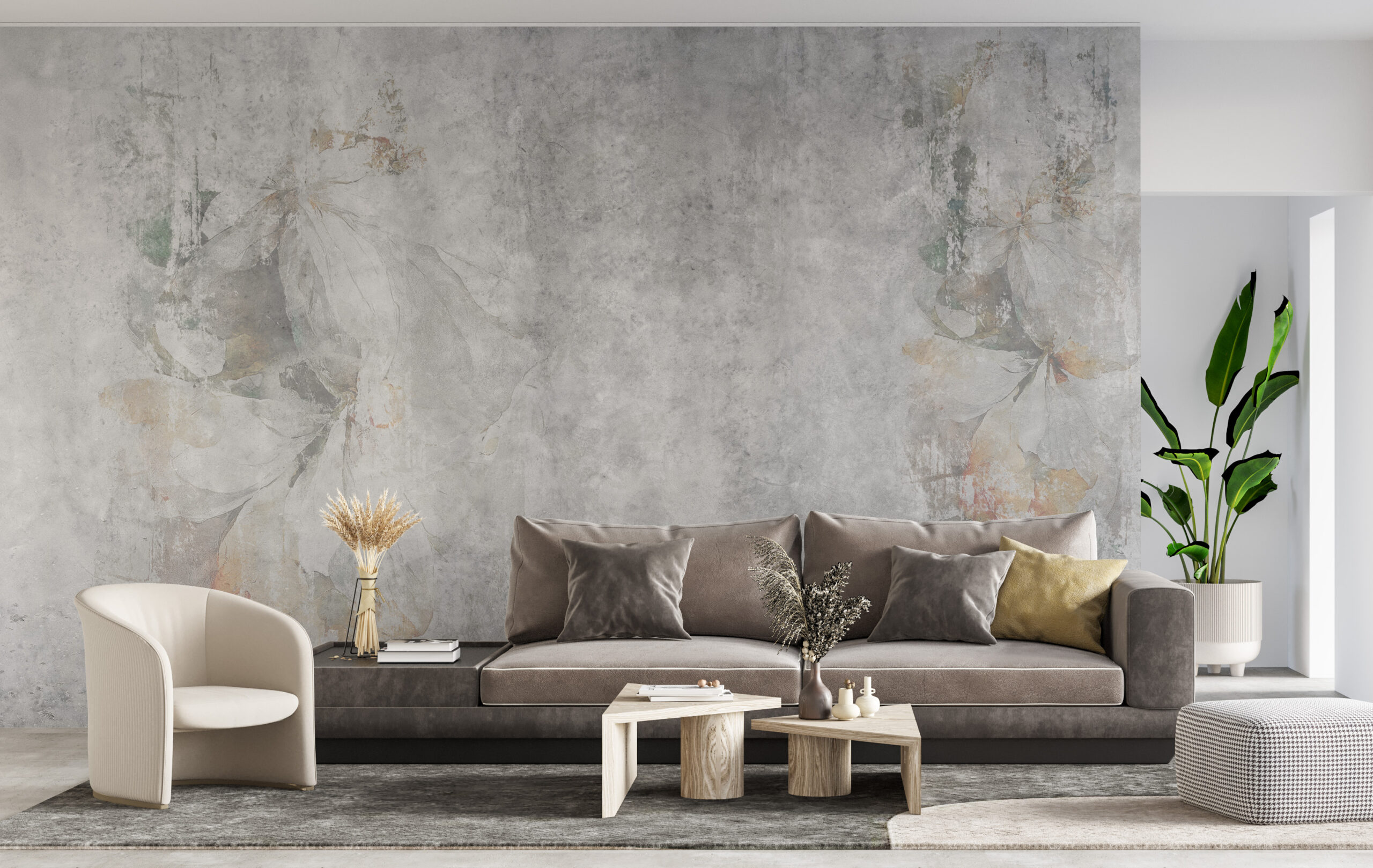 Tapeta šedá s květinovými prvky