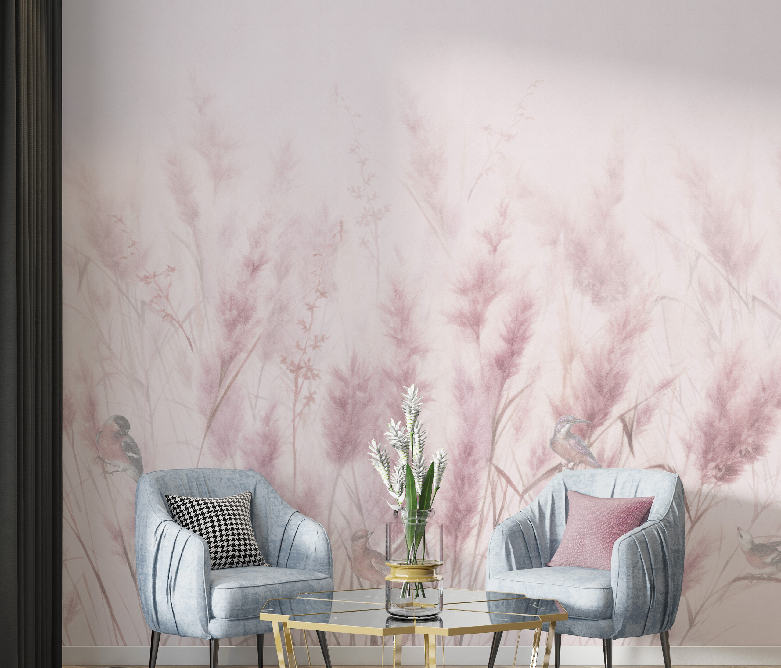 Tapety Obilí a ptáci Růžová