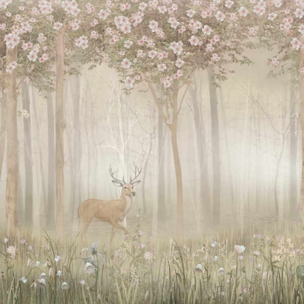 Nástěnný jelen na pozadí lesa