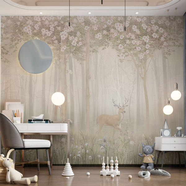 Nástěnný jelen na pozadí lesa