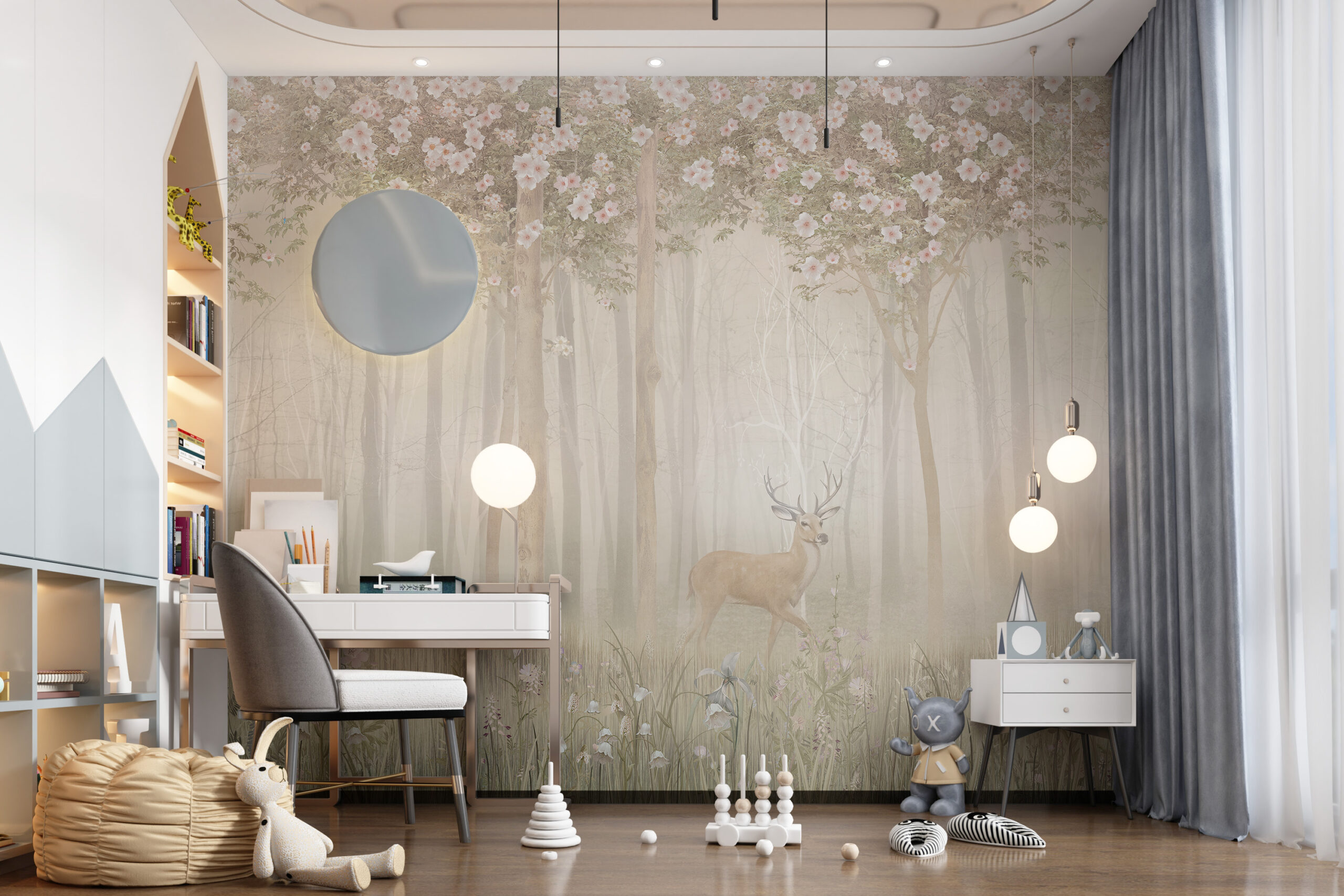 Nástěnný jelen na pozadí lesa