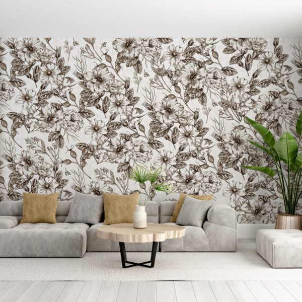 Nástěnná malba Tmavé květiny na bílém pozadí