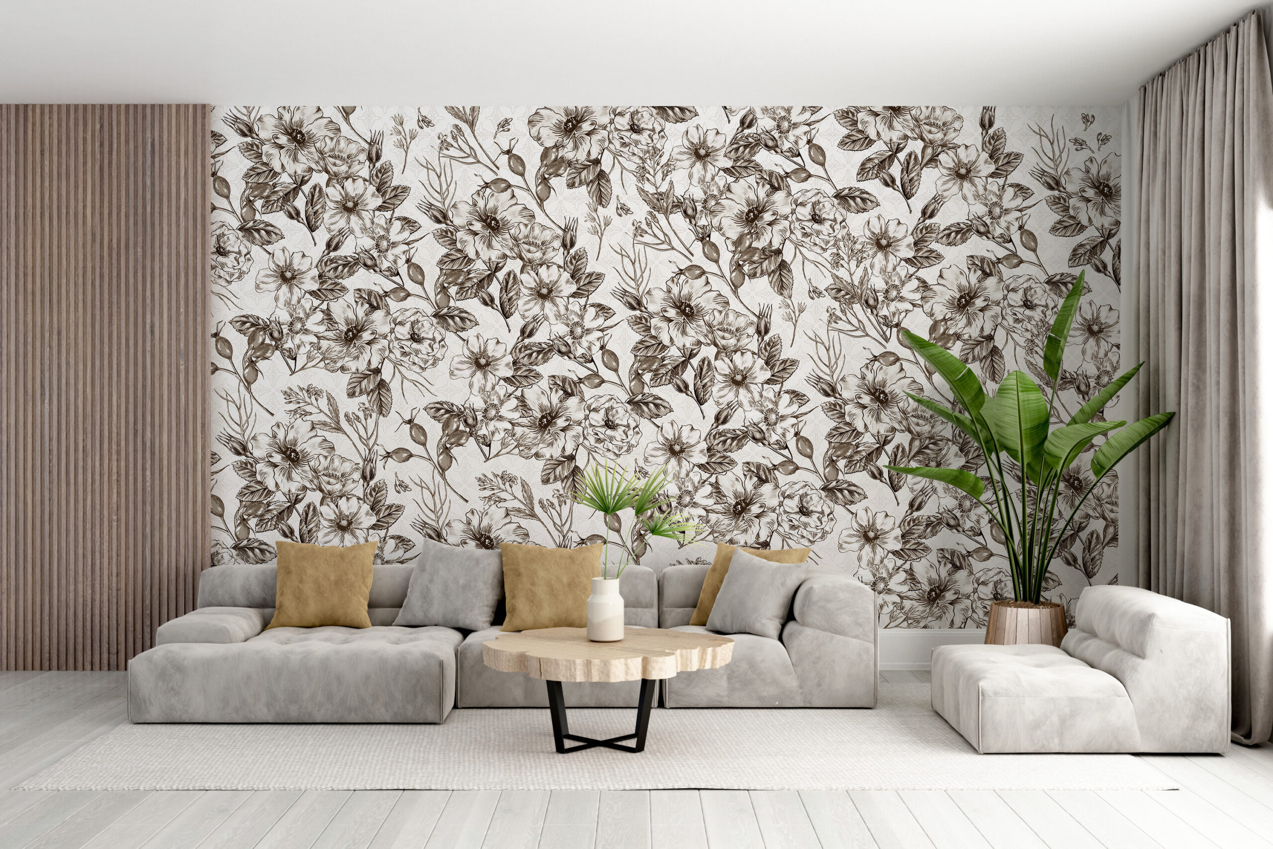 Nástěnná malba Tmavé květiny na bílém pozadí