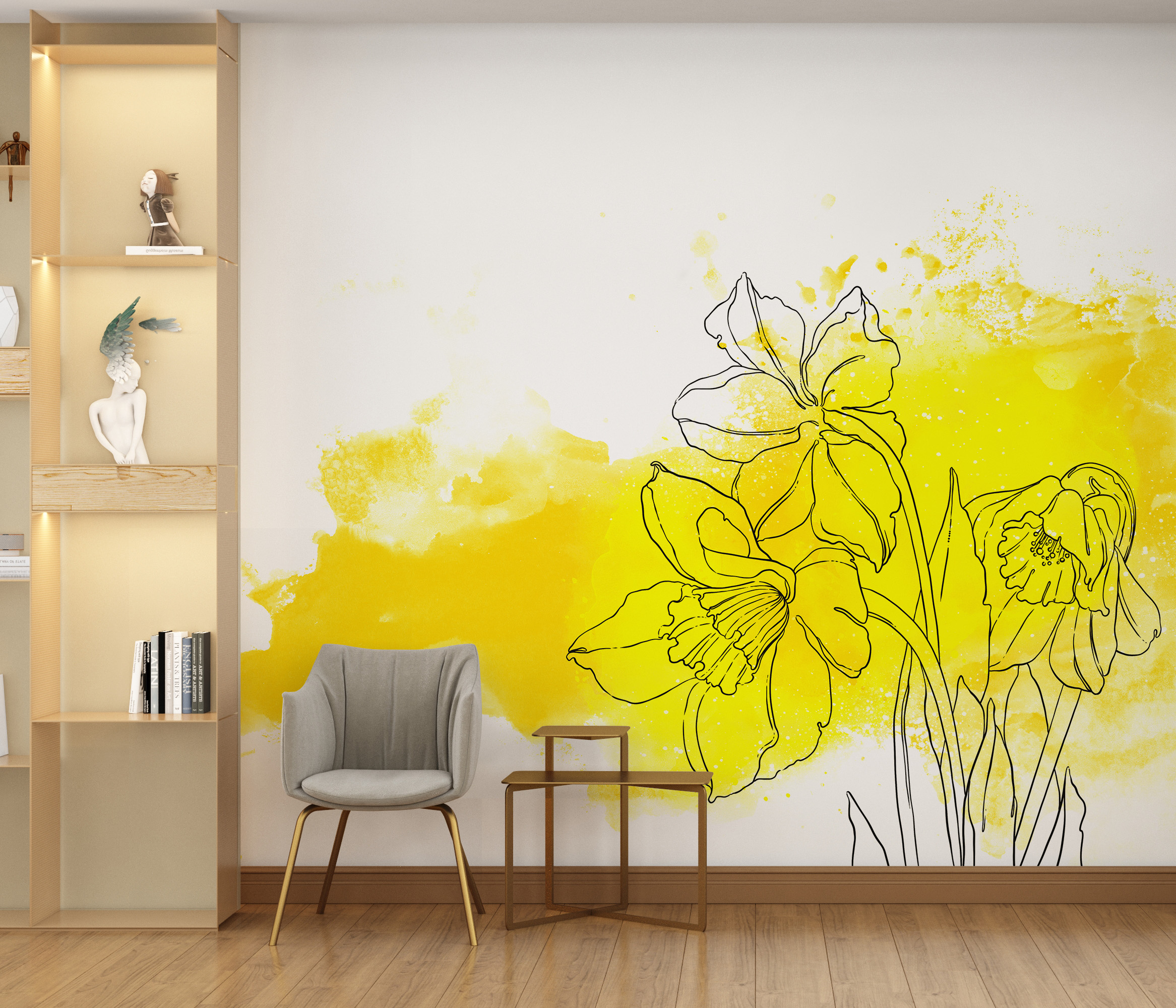 Nástěnná malba Květiny ve žluté barvě
