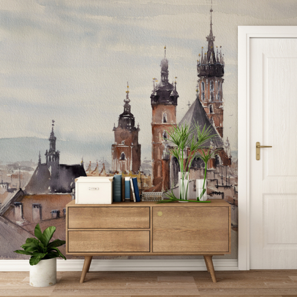 Fototapeta Krakov – panorama města v akvarelovém stylu