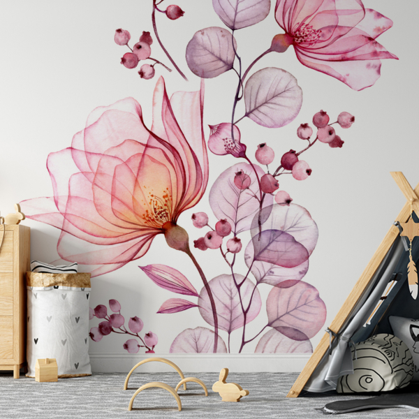 Fototapeta Jemné květiny – akvarelová botanická nástěnná malba