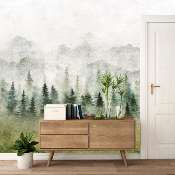 Fototapeta Akvarel lesa v mlze