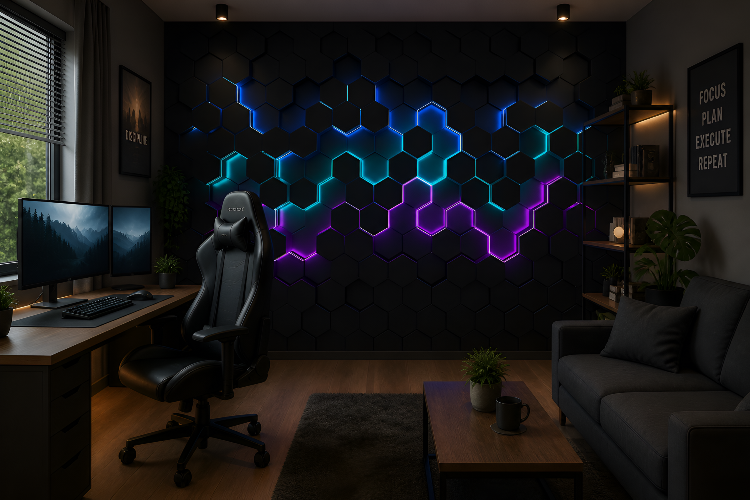 Fototapeta Neonové šestiúhelníky 3D