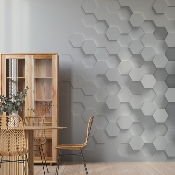 Fototapeta 3D šestiúhelníky – šedá fototapeta s geometrickým vzorem