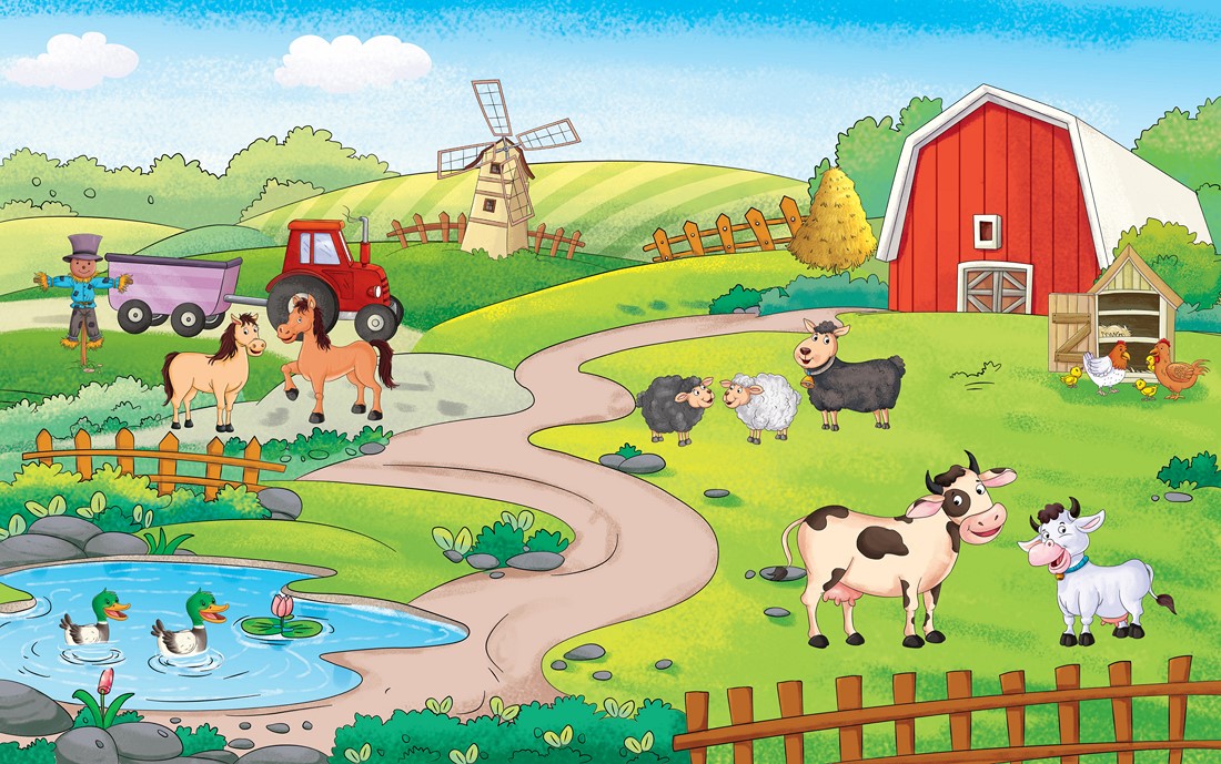 Illustration,,Animals,Standing,And,The,,Farm